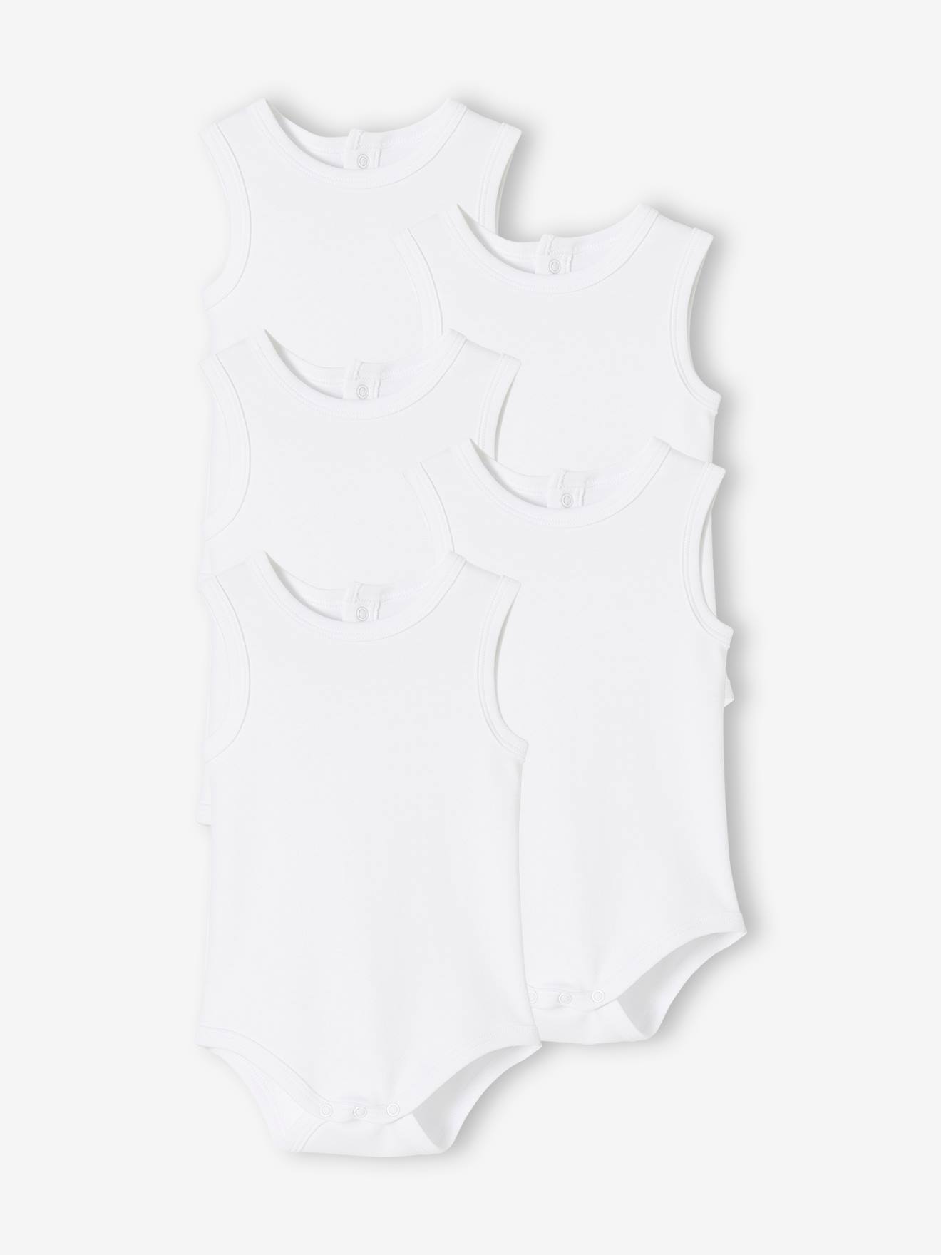 Vertbaudet 5er-Pack Baby Trägerbodys, Interlock-Jersey BASIC Oeko-Tex - pack weiß