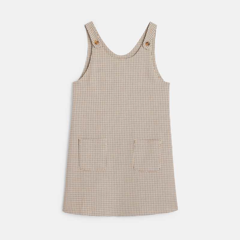 Robe chasuble à carreaux marron fille