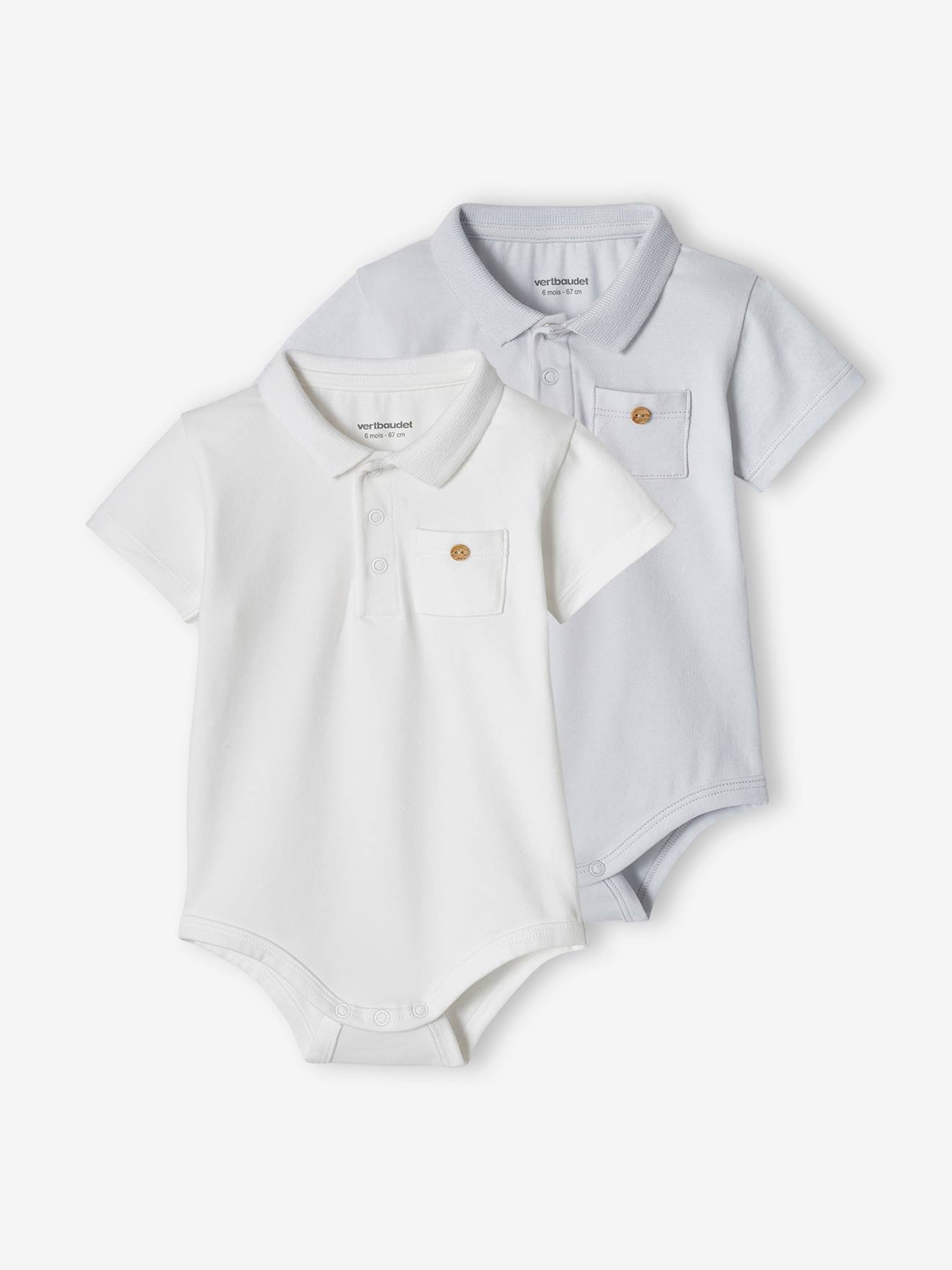 Vertbaudet 2er-Pack Baby Bodys für Neugeborene, Polokragen Oeko-Tex - hellblau