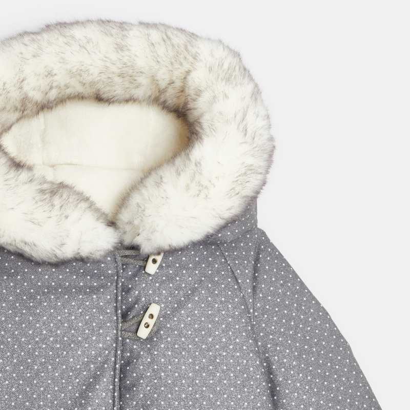 Manteau doublé polaire à pois gris bébé fille