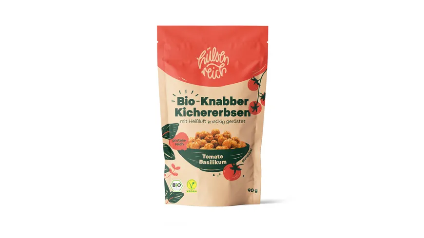 HÜLSENREICH Bio-Knabber Kichererbsen Tomate Basilikum 90 g