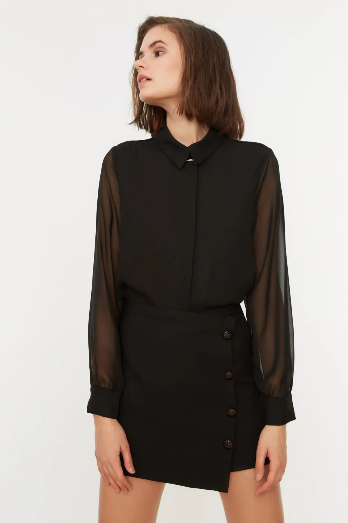 Trendyol Collection  Transparentes schwarzes Webhemd - Regular Fit, TWOAW20GO0116