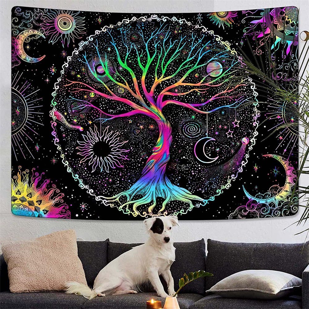 Wandteppich Baum des Lebens Tapisserie Schwarz und Weiß Wandteppich Schlafzimmer, Vaxiuja