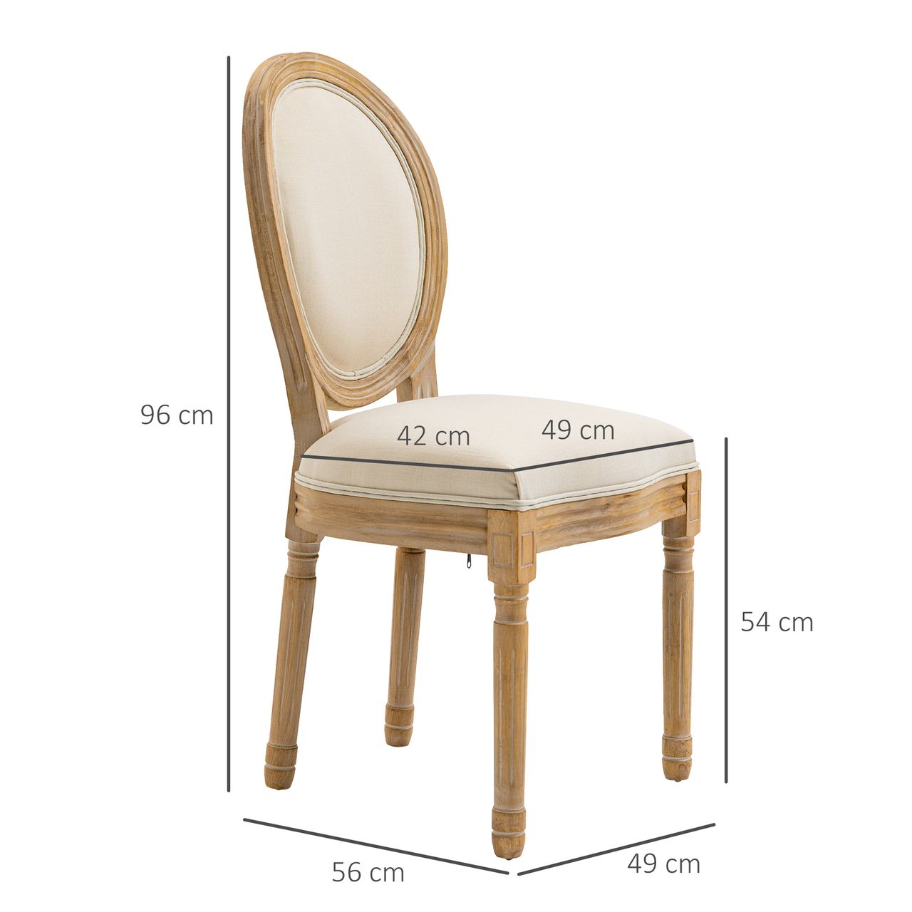 HOMCOM 2er Set Esszimmerstühle Vintage Küchenstuhl Polsterstuhl mit Rückenlehne Linen-Touch Massivholz Cremeweiß Natur 49 x 56 x 96 cm