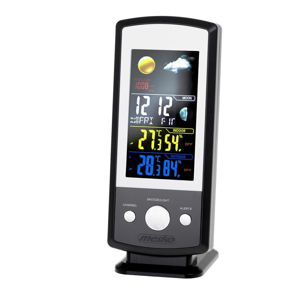 Mesko MS 1177 Funkwetterstation (weiß mit Farbdisplay Temperatur Luftfeuchtigkeit Innen/Außen)