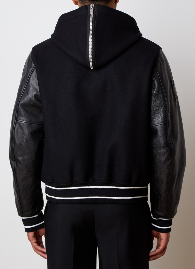Τζάκετ μπέιζμπολ Givenchy από μείγμα μαλλιού shearling με λεπτομέρειες από δέρμα μοσχαριού και κουκούλα