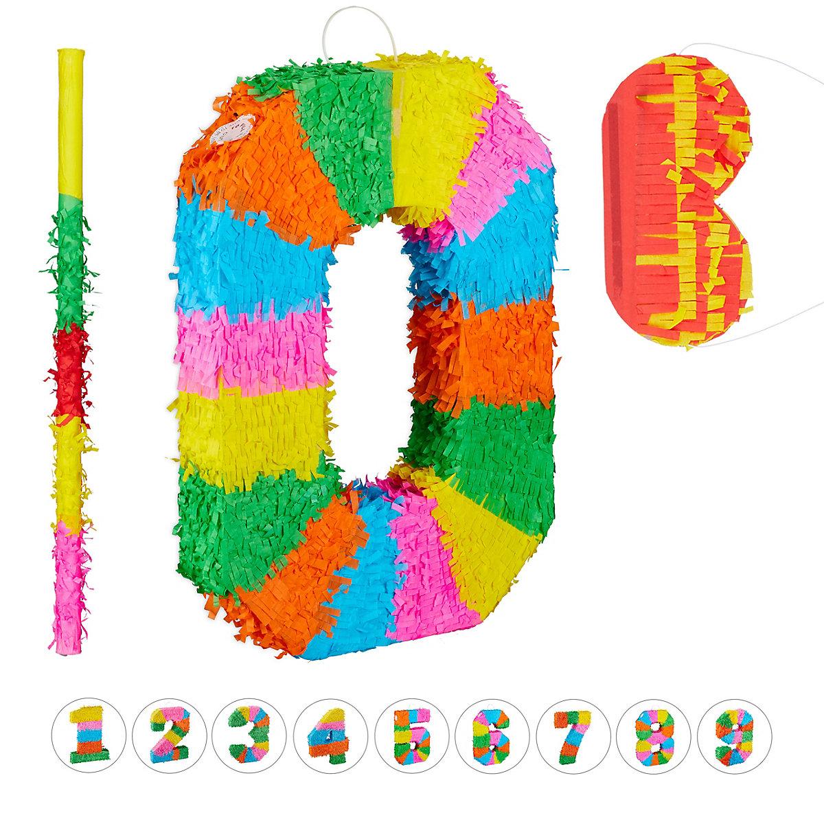 3-teiliges Pinata Set Zahl 0