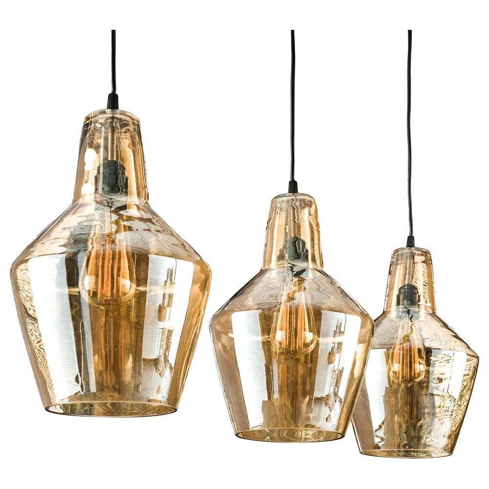 famlights Hängeleuchte, Pendelleuchte Jim in Altsilber und Amber E27 3-flammig, keine Angabe, Leuchtmittel enthalten: Nein, warmweiss, Hängeleuchte, Pendellampe, Pendelleuchte