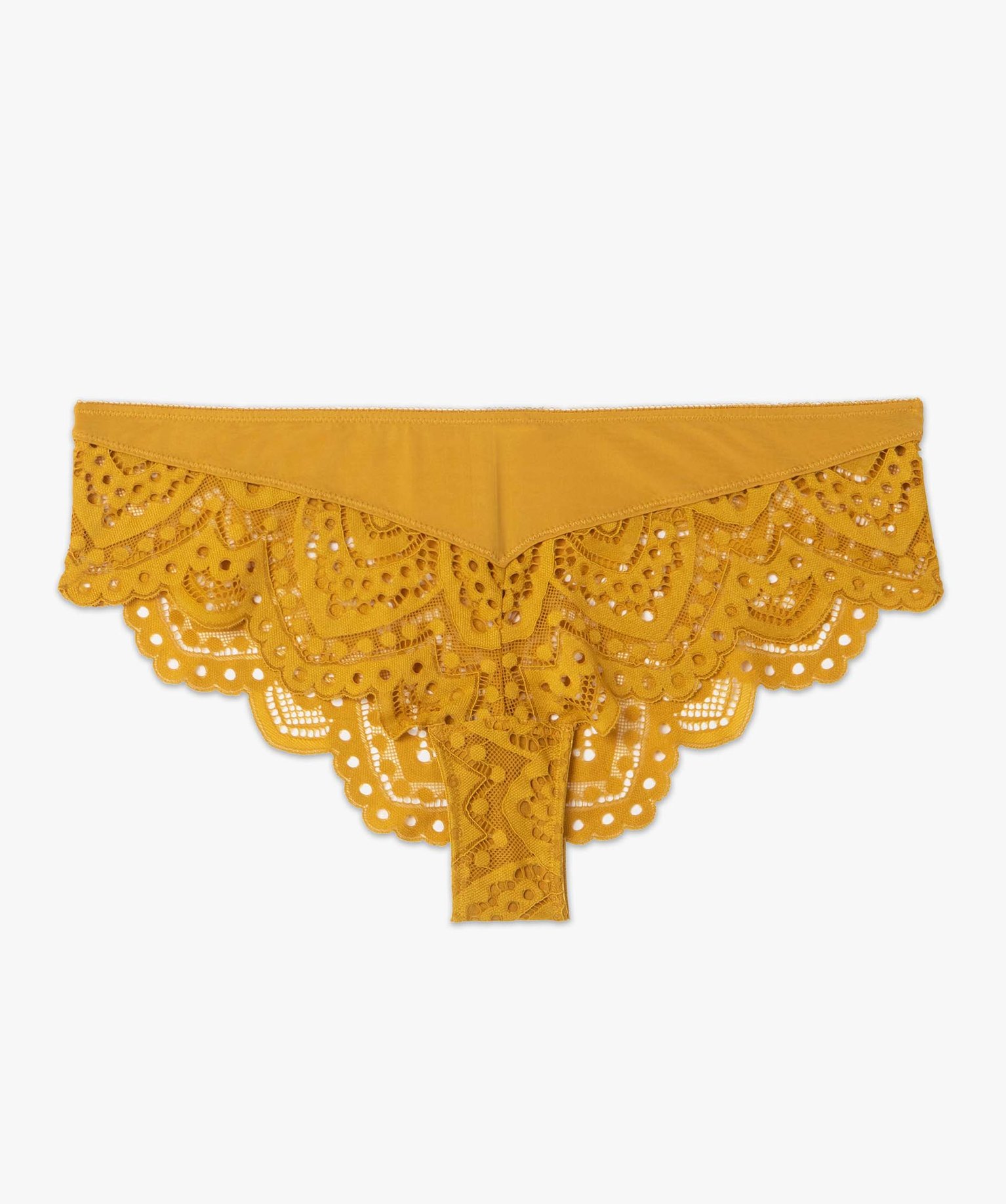 Shorty femme en microfibre et dentelle jaune | GEMO