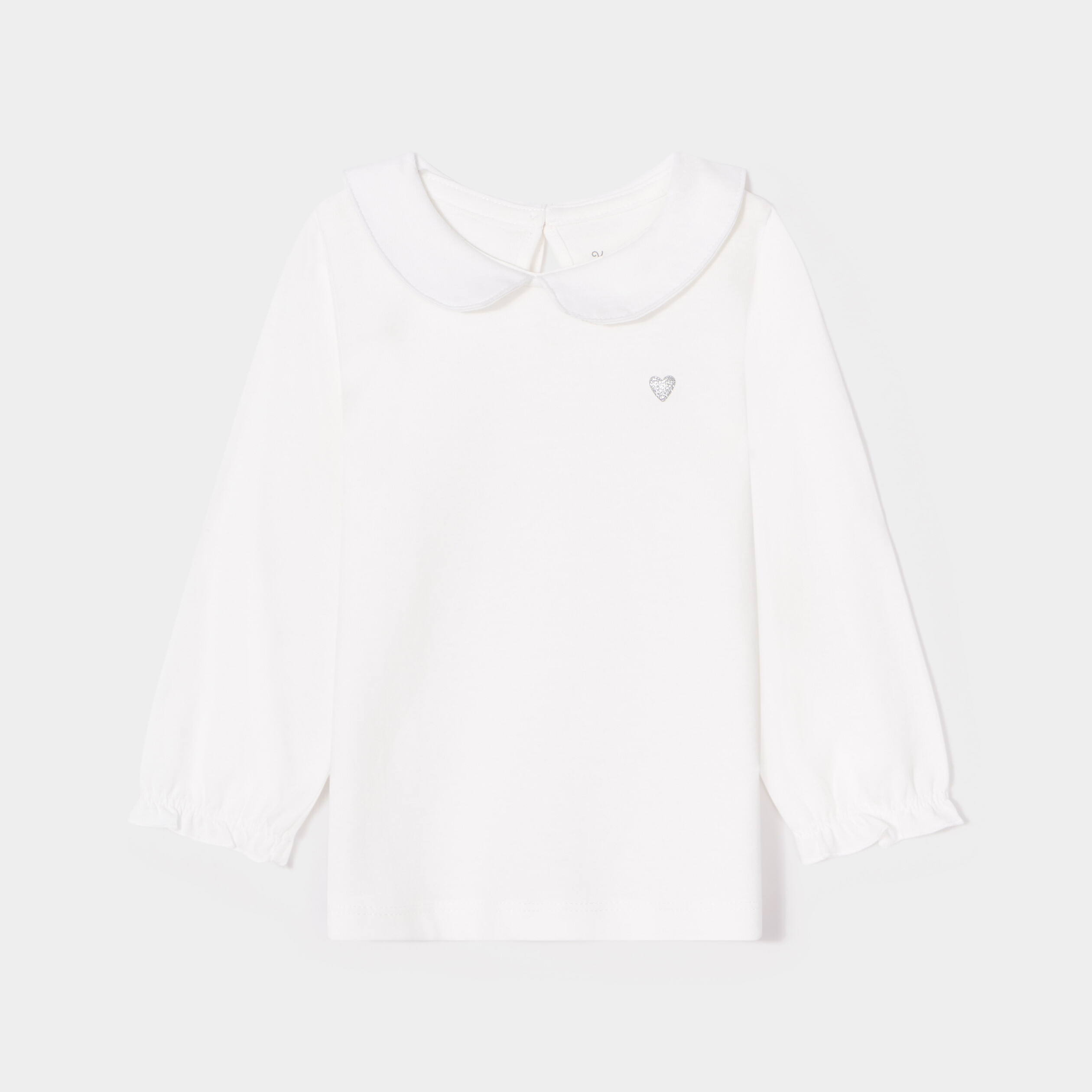 T-shirt col claudine manches longues blanc bébé fille | La Halle