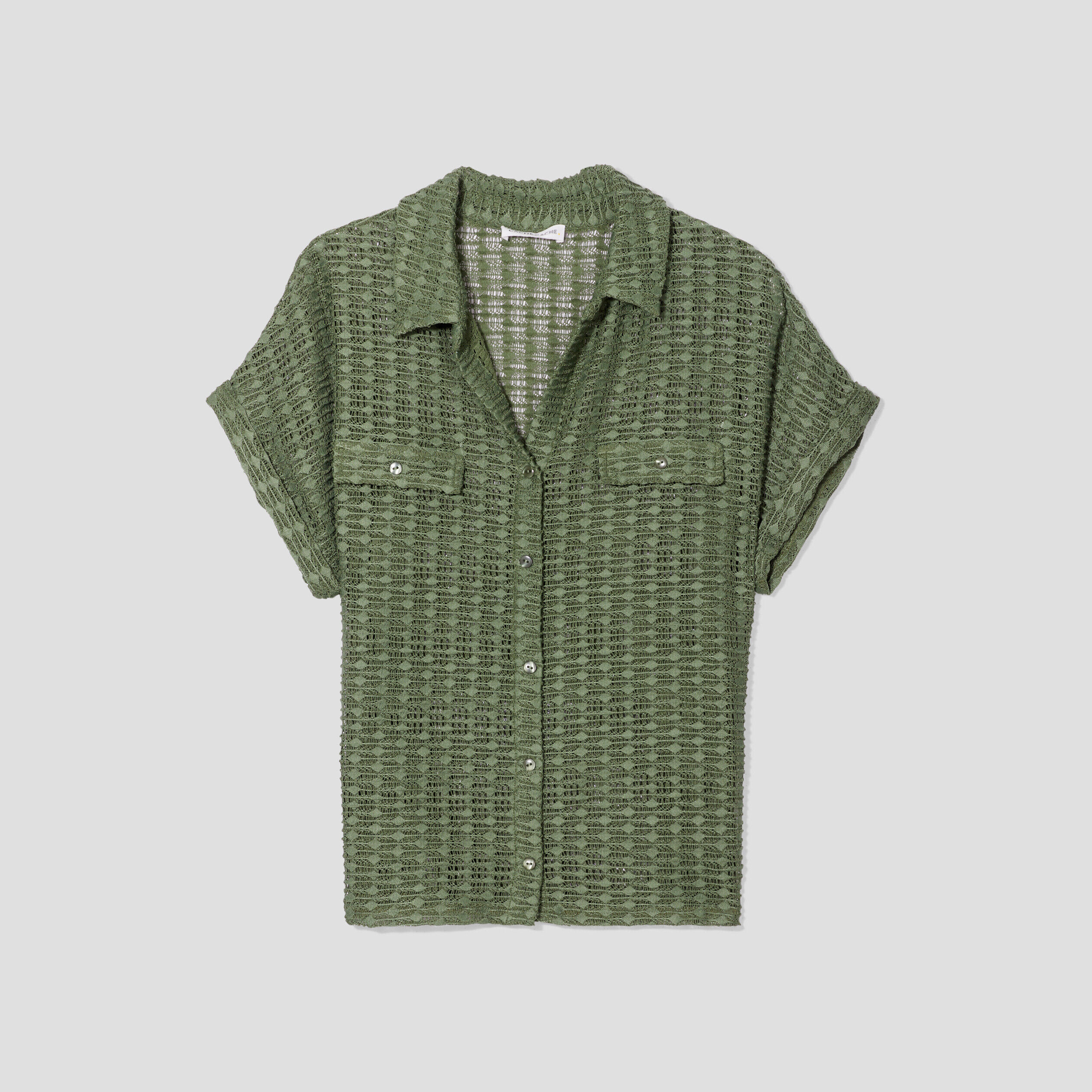 Blouse manches courtes ajourée vert foncé femme | Cache Cache