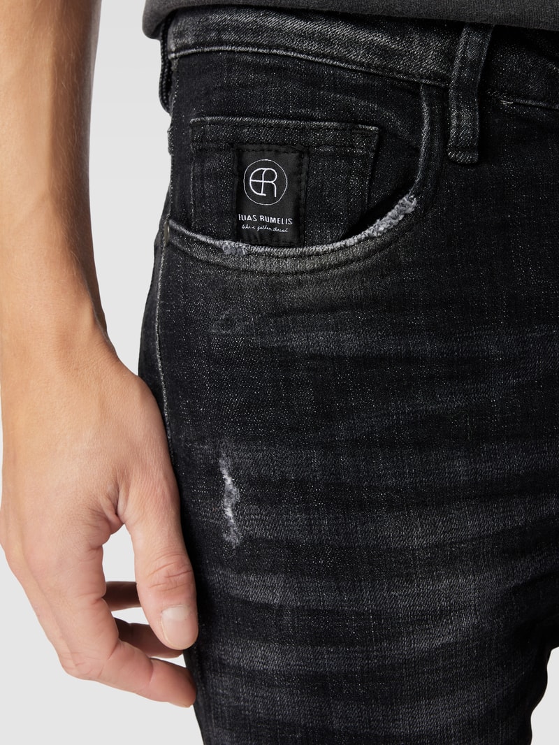 Tapered Fit Jeans im Destroyed-Look Modell 'Noel' in schwarz