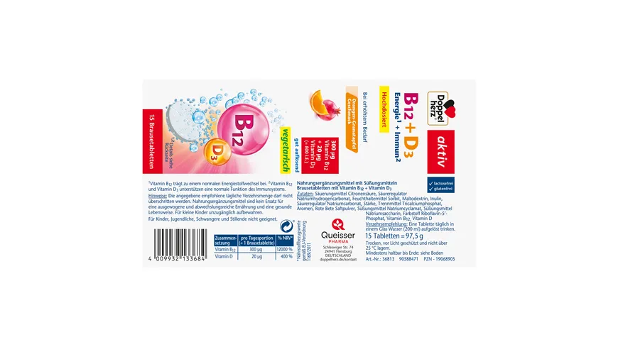Doppelherz B12 + D3 Brausetabletten