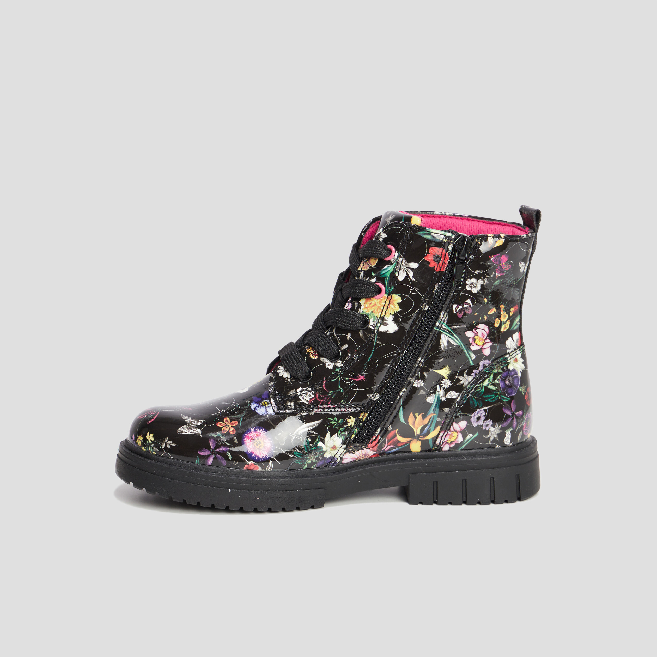 Bottines vernies crantées en cuir noir fille | La Halle