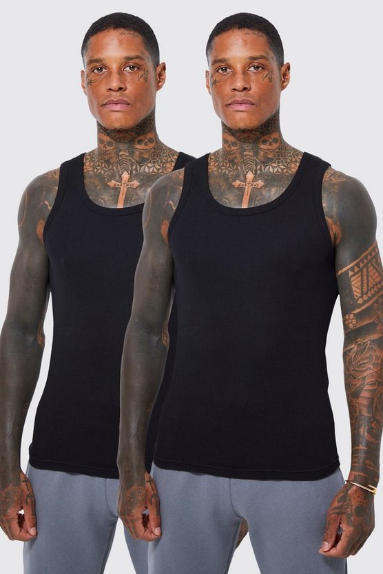 2er-Pack gerippte Muscle-Fit Tanktops