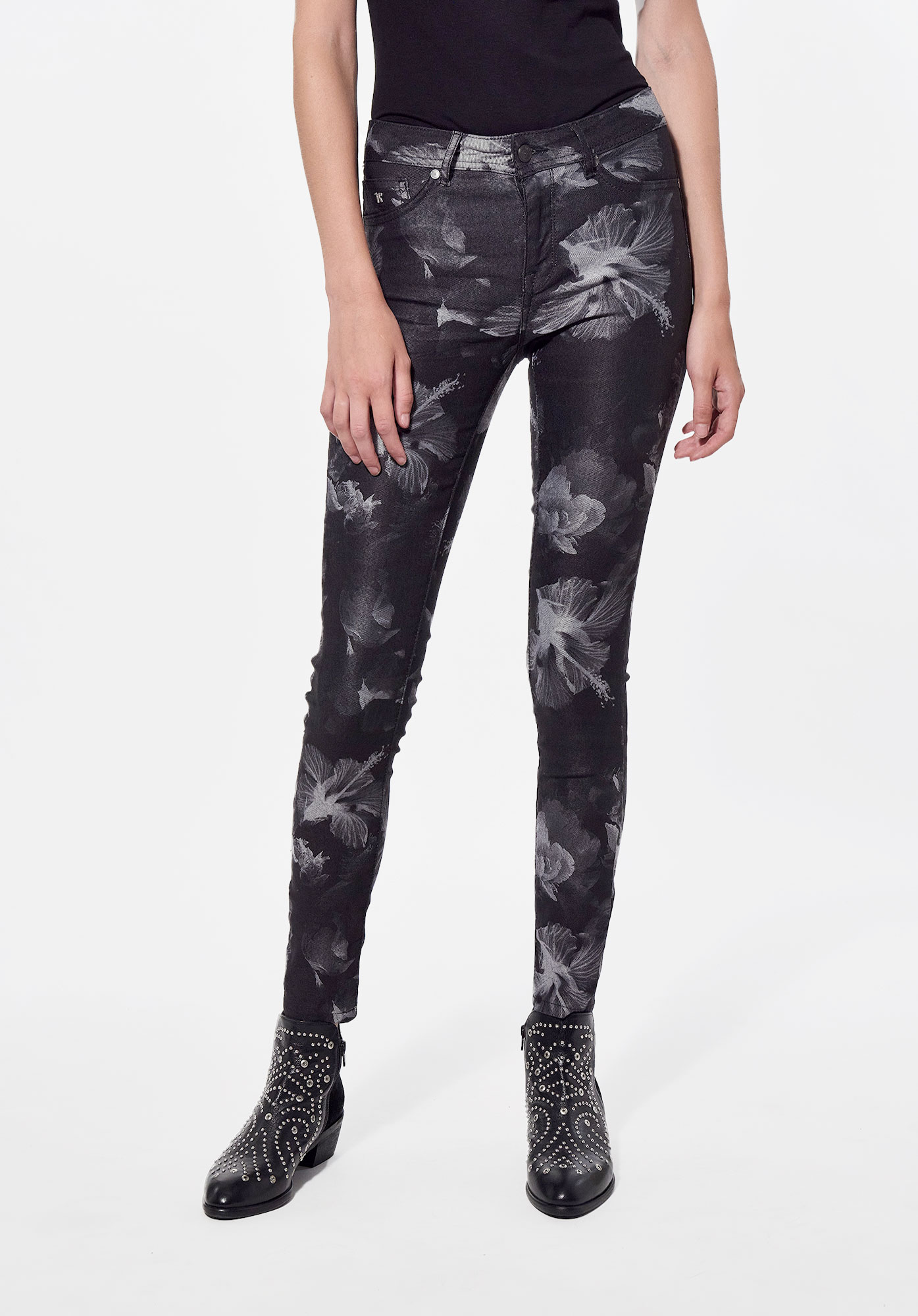 SOHER  Jean skinny fleuri Femme