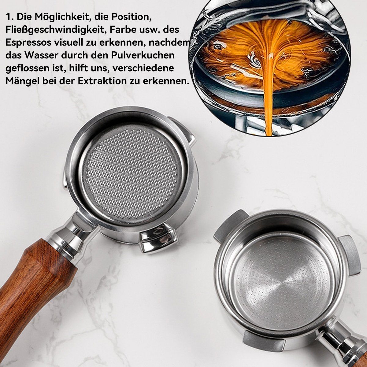 Hikeren Espressomaschine Bodenloser Kaffee Siebträger, mit Puck Screen, Holzgriff, 51/54MM, 54mm/51mm
