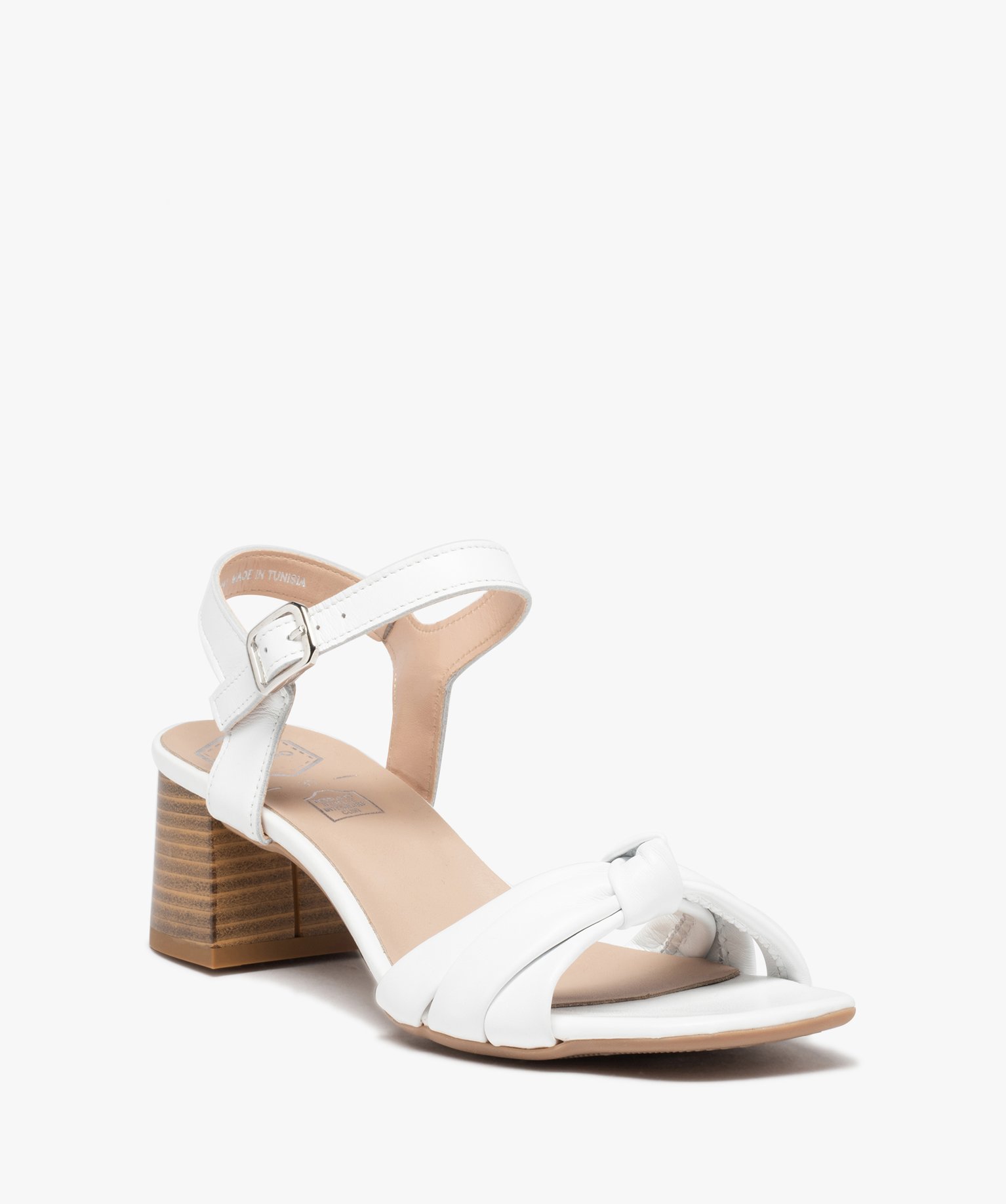 Sandales femme à talon dessus cuir uni drapé - Tanéo blanc | GEMO