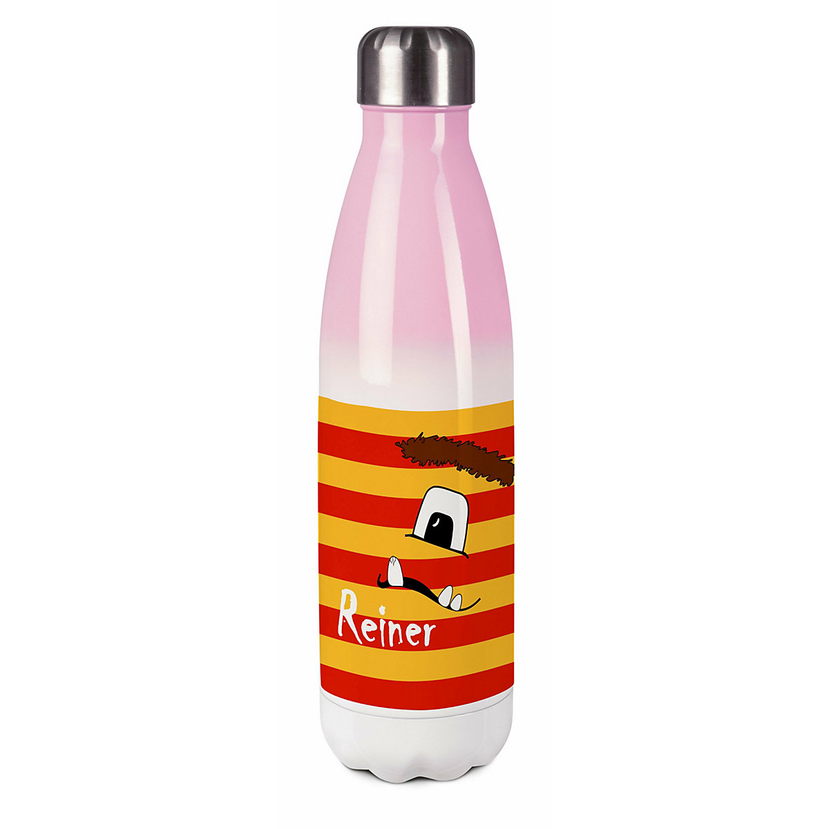 Edelstahl Kinder Thermoflasche / Trinkflasche bunt Monster Streifen Farbe rot gelb Spülmaschinenfest, Auslaufsicher, Bruchfest, Doppelwandig, Für Heißgetränke geeignet, Mit Deckel, Isoliert