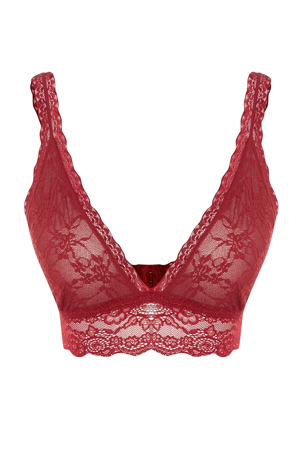Trendyol Collection  Burgunderroter, kappenloser Bralette-Strick-BH aus Spitze THMAW23SU00107