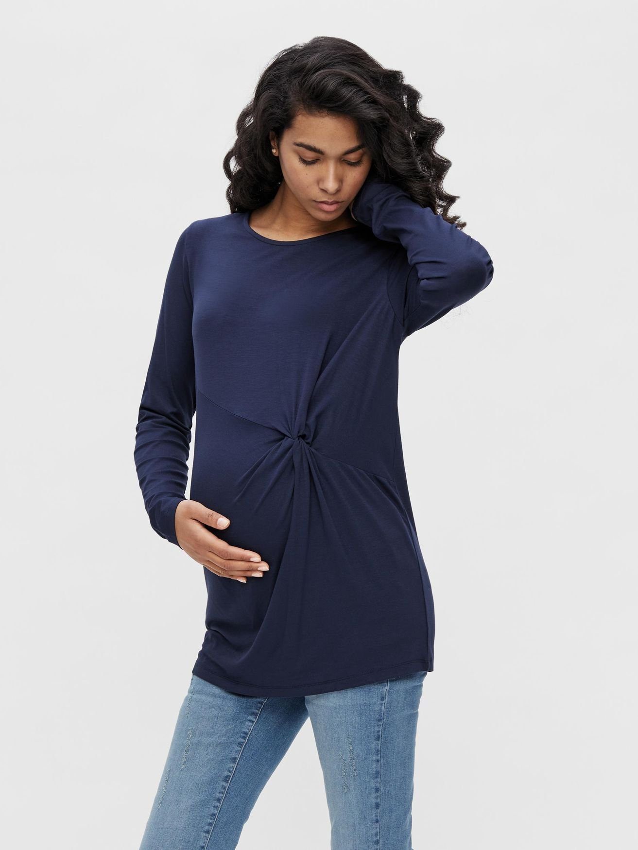 Mamalicious Umstandspullover Dünner Umstandspullover Langarm Schwangerschafts Shirt MLMIVANA 4995 in Navy