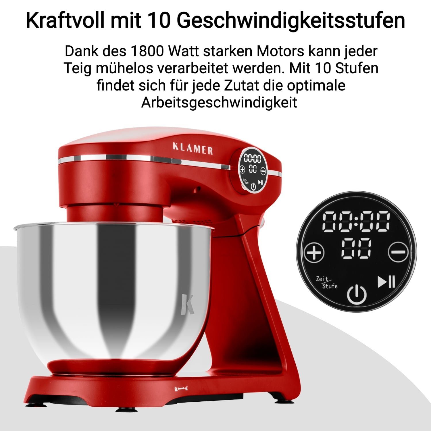 KLAMER Küchenmaschine KLAMER Küchenmaschine 1800W, Knetmaschine mit 6 Liter Edelstahl Schüs…