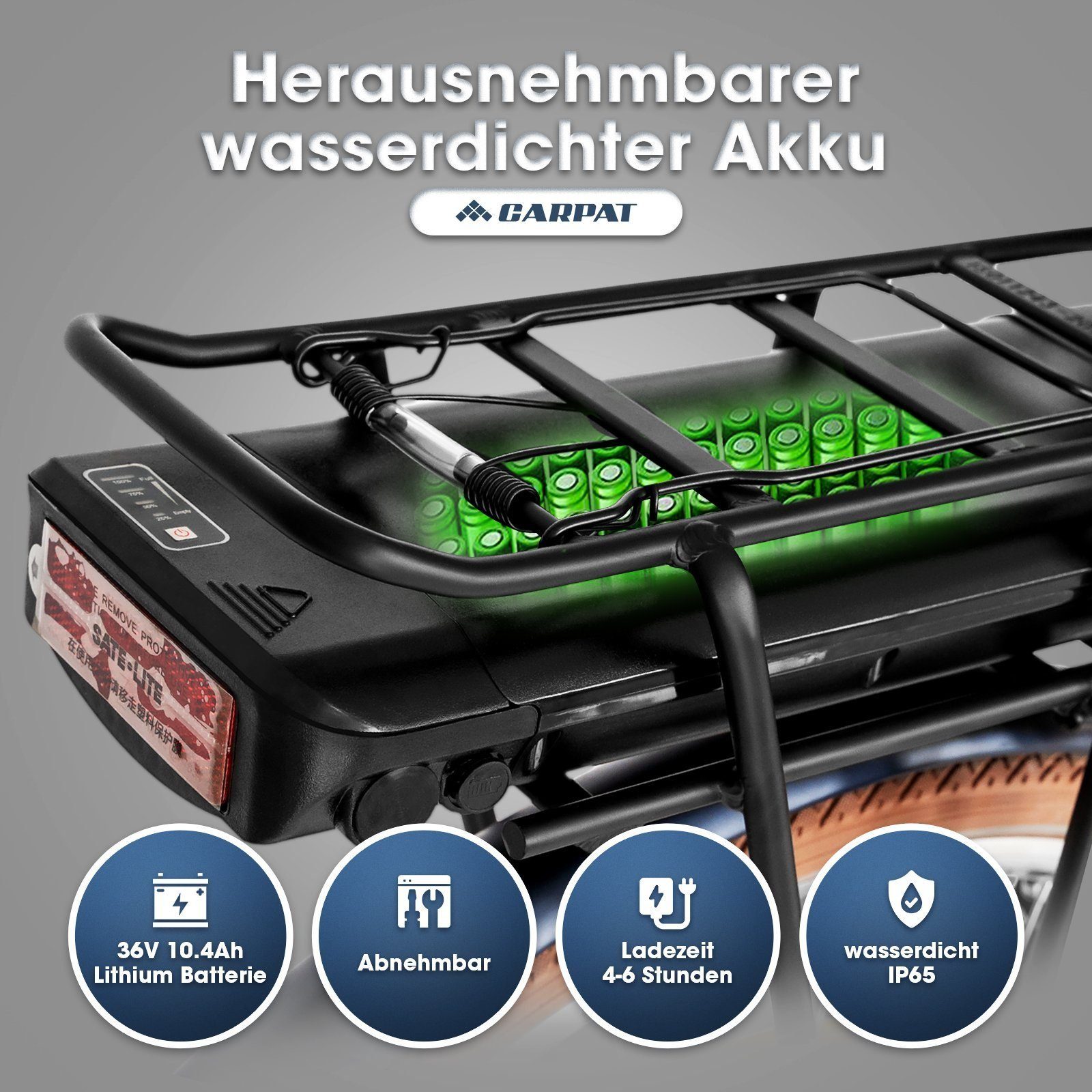 CARPAT SPORT E-Bike 28 Zoll E-bike citybike Damen Herren, 3 Gang Shimano Nexus Schaltwerk, Kettenschaltung, Frontmotor, 374,40 Wh Batterie, (mit akku-ladegerat, mit Werkzeung, mit Dreiecktasche), Elektrofahrrad Pedelec E-Cityrad, LCD Display