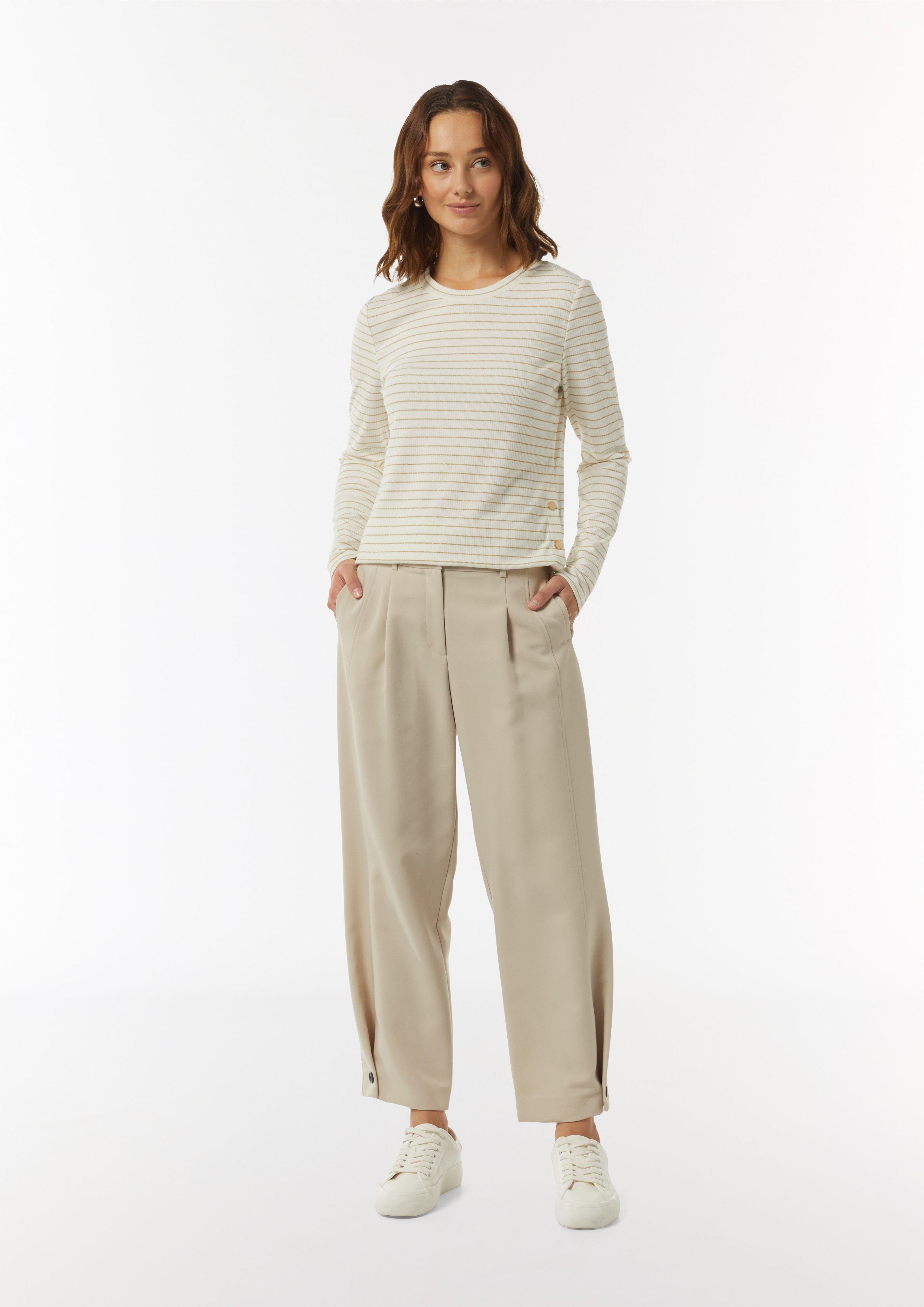 Langarmshirt mit gestrickten Streifen aus Lurex - weiß