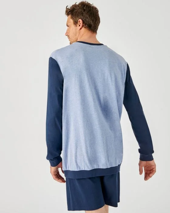 Ensemble pyjama manches longues + short en pur coton peigné