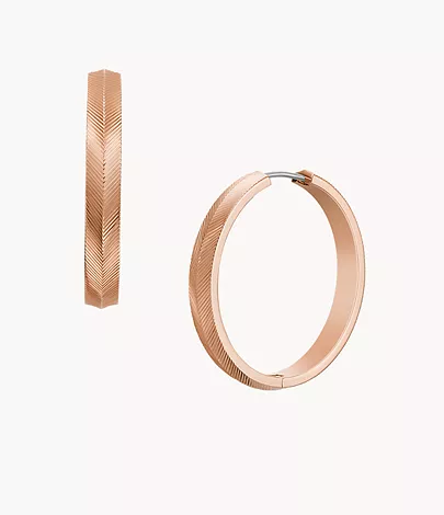 Fossil Creolen-Ohrringe Harlow Linear Texture Edelstahl roségoldfarben