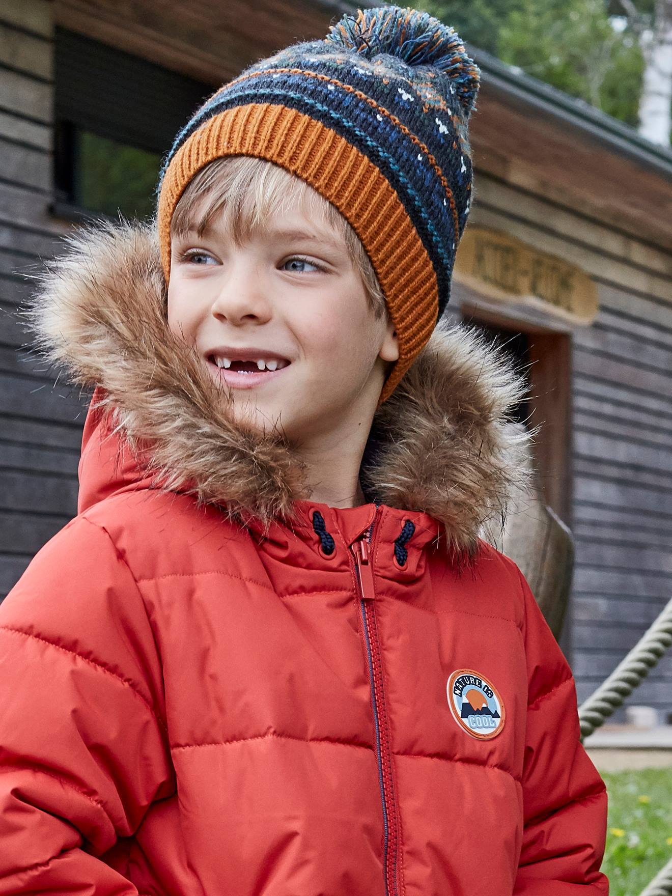 Vertbaudet Jungen Steppjacke mit Kapuze, Recycling-Polyester - orange