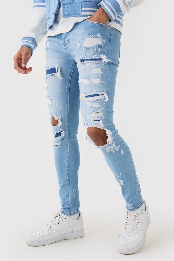 Skinny Stretch Jeans in Hellblau mit Rissen