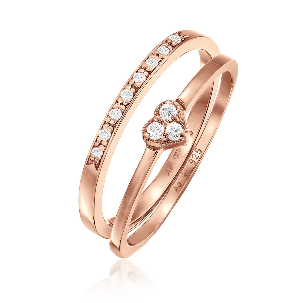 Elli Elli Bague Femmes Coeur Mémoire 2 pièces avec Cristaux de Zirconium en Argent Ste Bague
