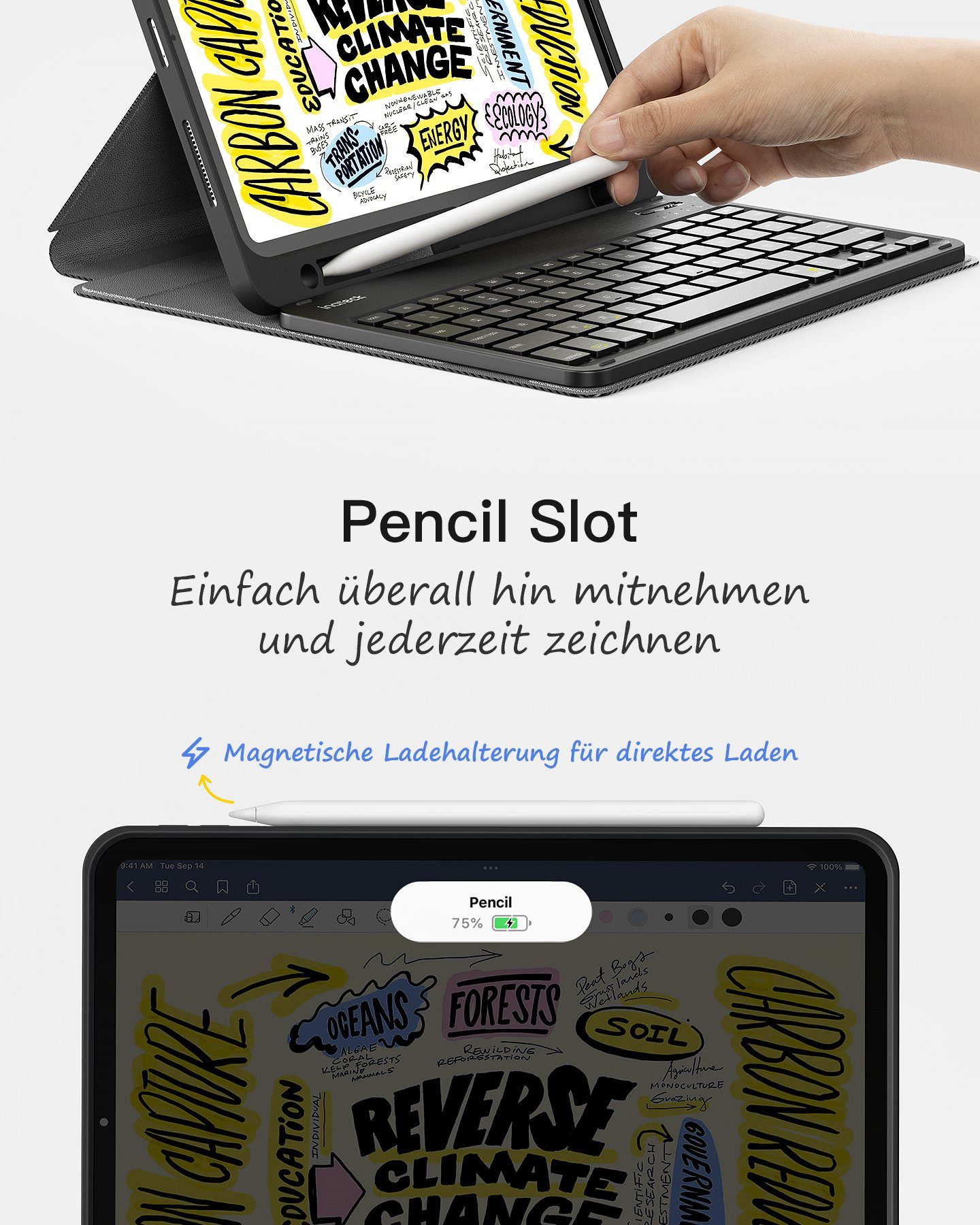 Inateck Tastatur Hülle für 10,9 Zoll iPad 10th, iPad Air 5/4, iPad Pro 11 iPad-Tastatur (abnehmbar, mit Bildschirmabschaltung und Pencil Slot, QWERTZ)