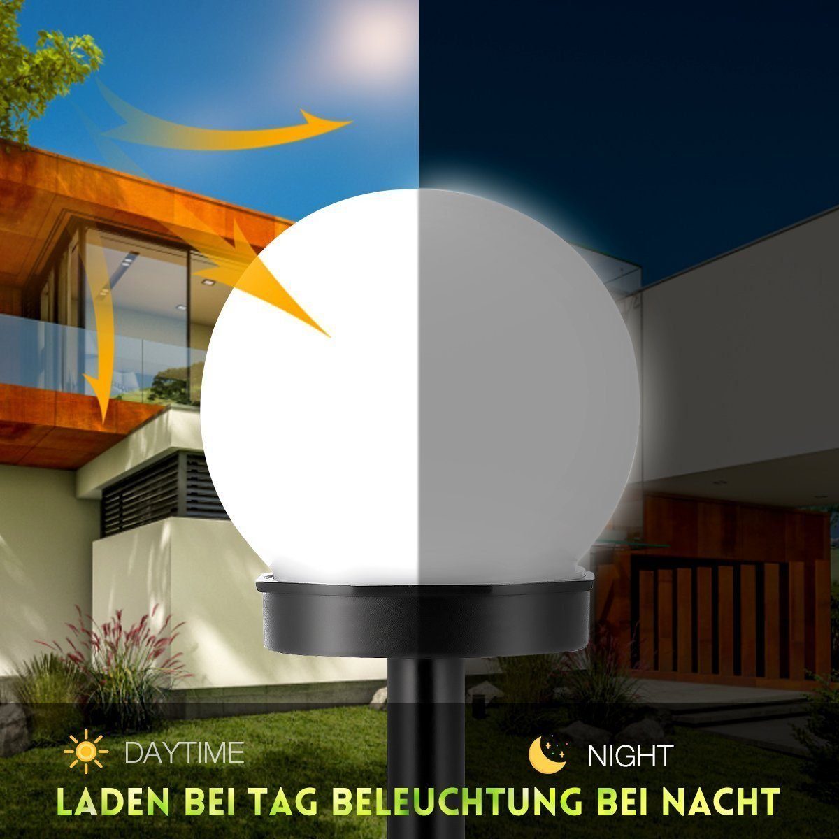 iscooter LED Solarleuchte LED Kugelerdspiess, Solarlampe für Garten Außen LED Kugel mit Erdspieß, LED fest integriert, Tageslichtweiß, Gartenleuchte, Gartenstrahler