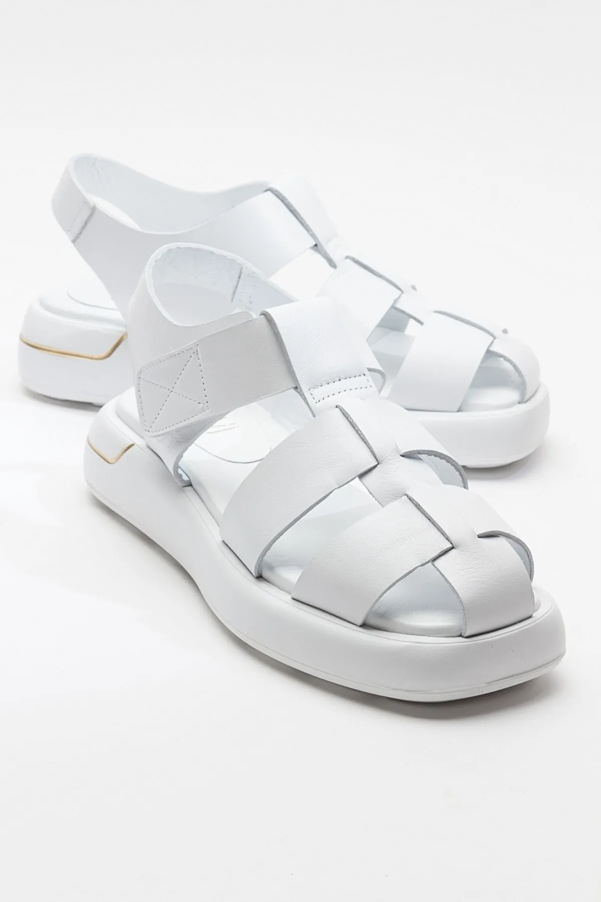 LuviShoes  BELİV Weiße Damen-Sandalen aus echtem Leder