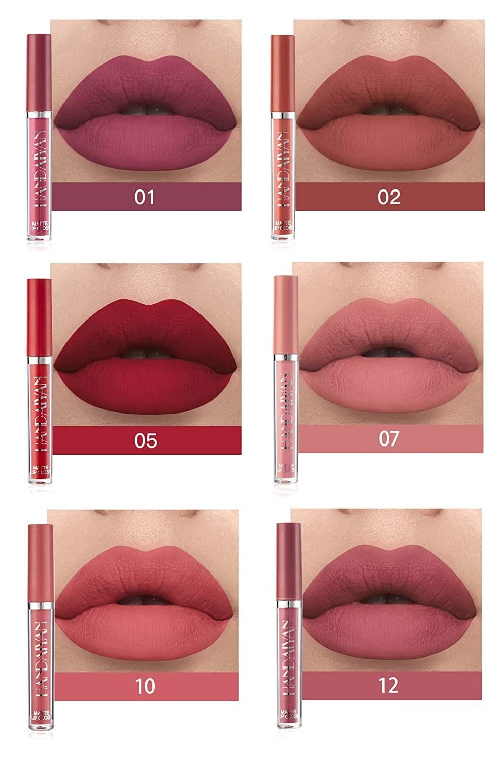 POCHUMIDUU Lippenstift-Set 6 Stück matt flüssiger Lippenstift Set Makeup Lippenstift, 6-tlg., Natürliche Farbe Makeup Geschenk für Frauen
