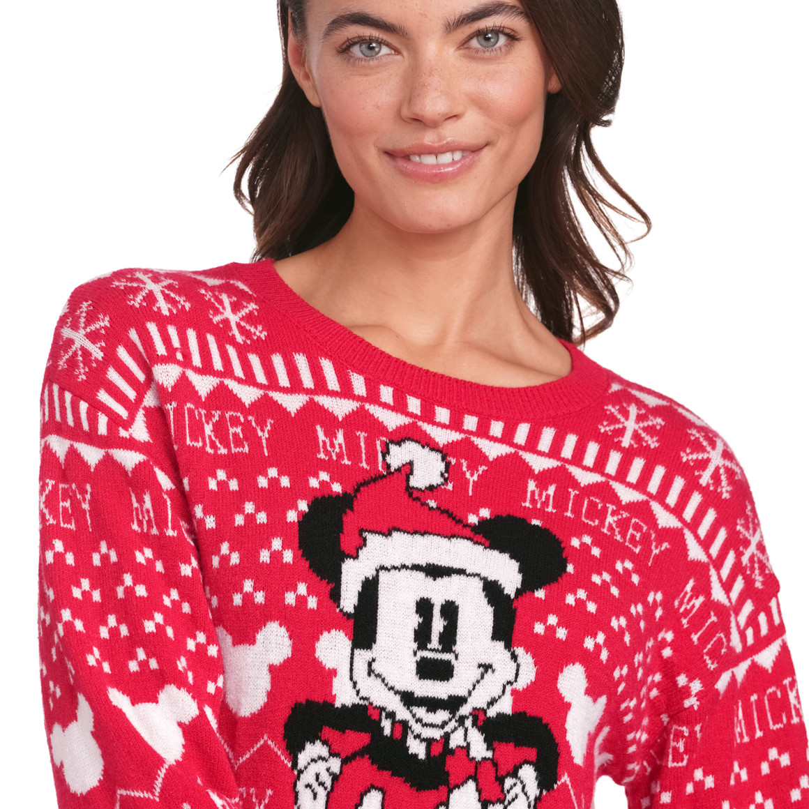 Micky Maus Weihnachtsstrickpullover rot / weiss
