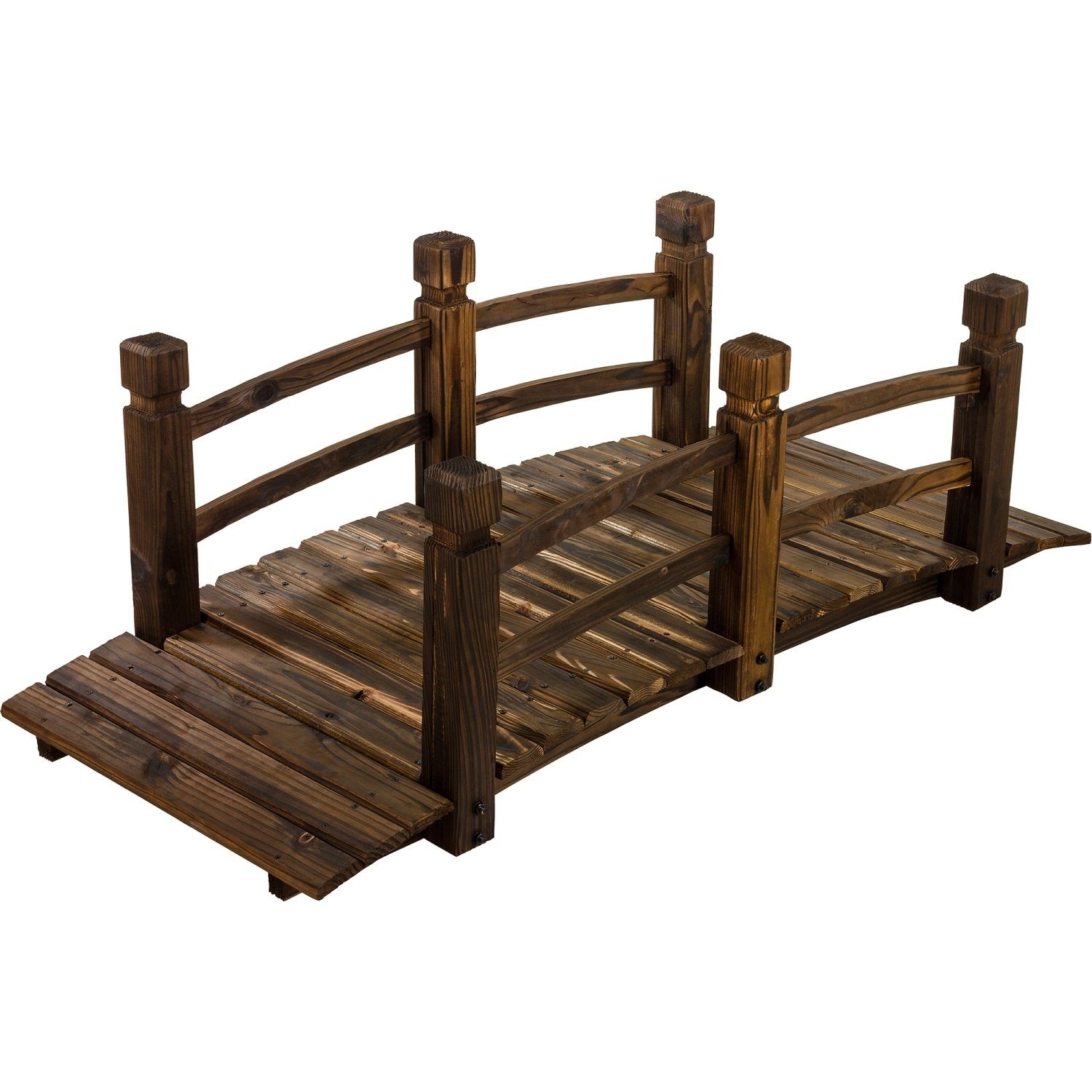 STILISTA Zierbrücke Holzbrücke Gartenbrücke Teichbrücke Dekobrücke, 150 x 65 x 53 cm, mit Geländer, geölt, Farbwahl