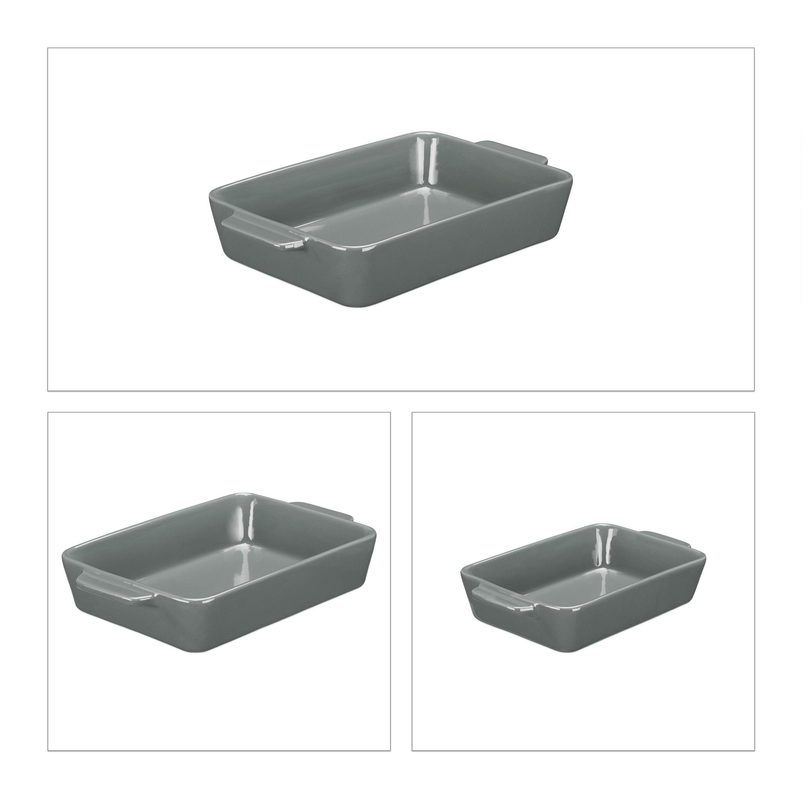 relaxdays Auflaufform 3-tlg. Keramik Auflaufform Set grau, Keramik