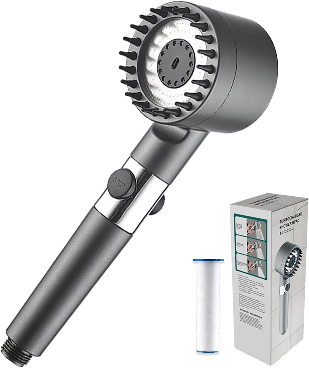 REDOM Handbrause Duschkopf Sparduschkopf Regendusche Hand Brause Brausekopf Duschbrause, (Massage Dusche Wassersparend Hochdruck Druckerhöhende Duschbrause), 3 Strahlarten mit Filter und Stoppfunktion