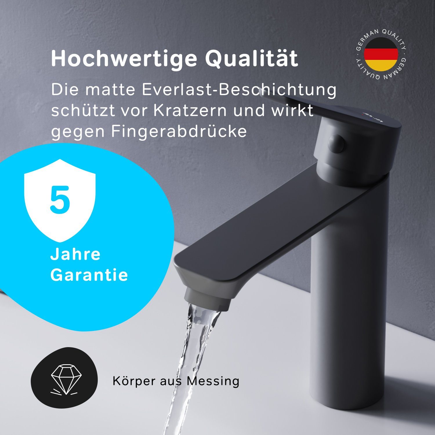 AM.PM Waschtischarmatur Waschbeckenarmatur Hit M-Größe Waschbecken Wasserhahn Bad (mit Klick-Ablaufgarnitur, Mischbatterie) Waschtisch Mischbatterie Badezimmer Badarmatur