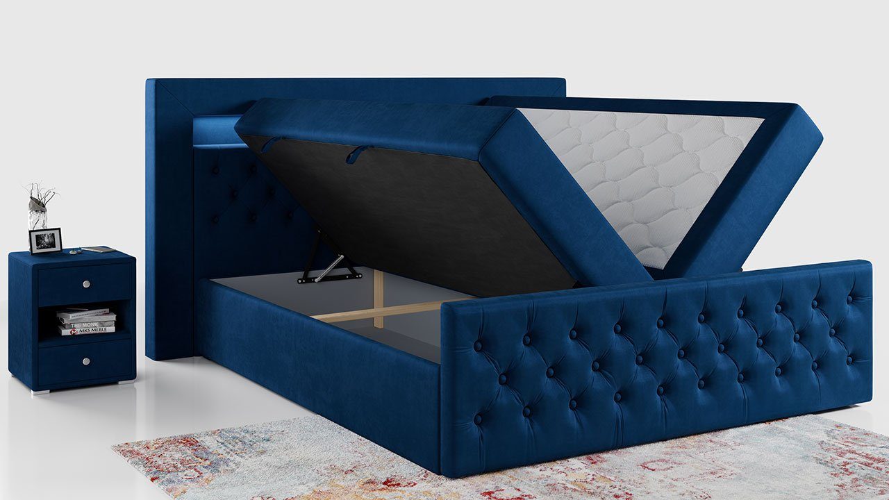 MKS MÖBEL Boxspringbett GOLD9, Doppelbett mit Multipocket-Matratze und Topper - Polsterbett