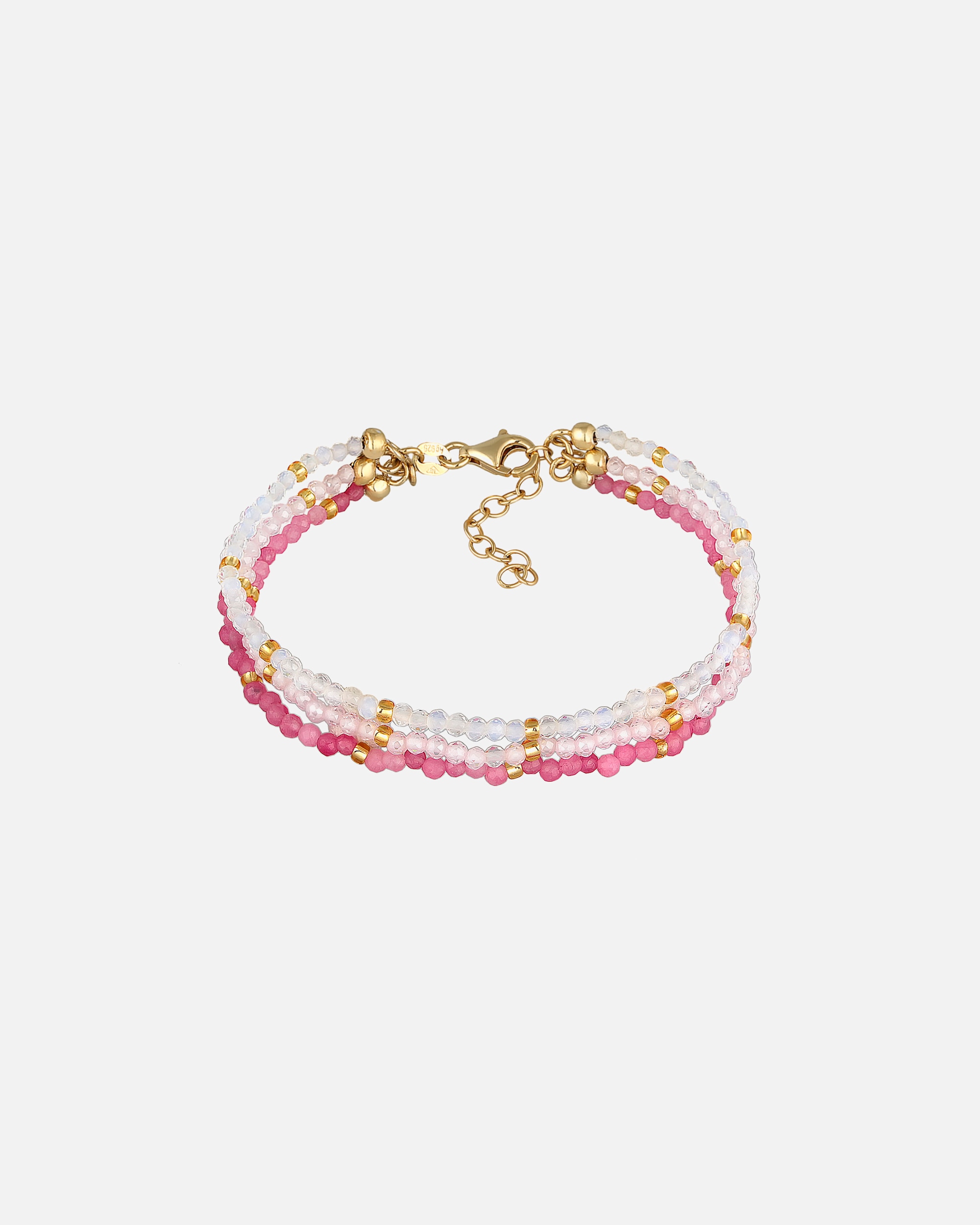 Collana da donna Elli PREMIUM a tre file di perline con pietra di luna e quarzo in argento sterling 925 placcato oro
