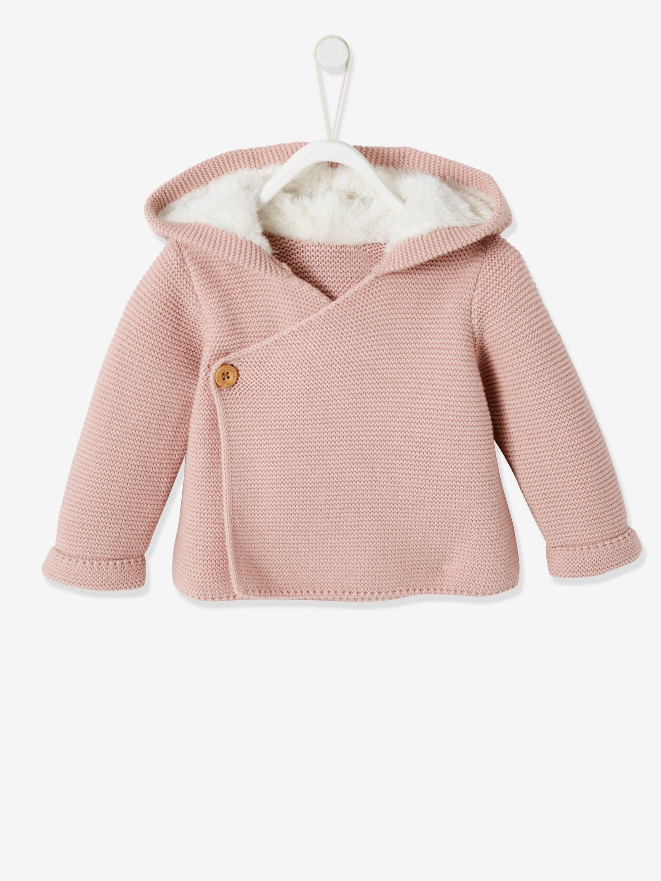 Vertbaudet Baby Strickjacke, gefütterte Kapuze - grau meliert