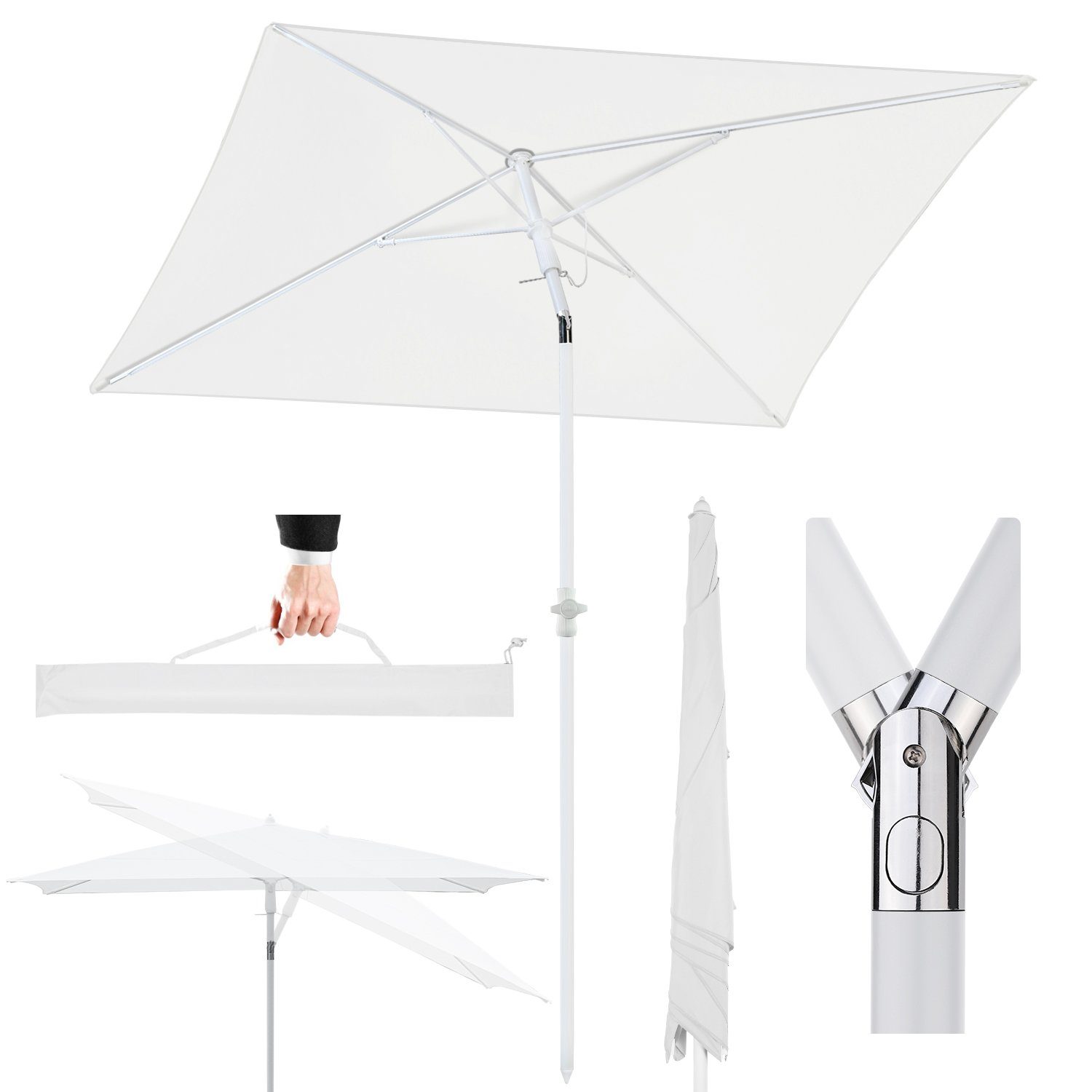 Sekey Sonnenschirm Balkonschirm Terasseschirm mit Schutzhülle, rechteckig 180 x 125 cm, LxB: 180,00x125,00 cm, Sonnenschutz UPF50+, Kippbar, Höhenverstellbar