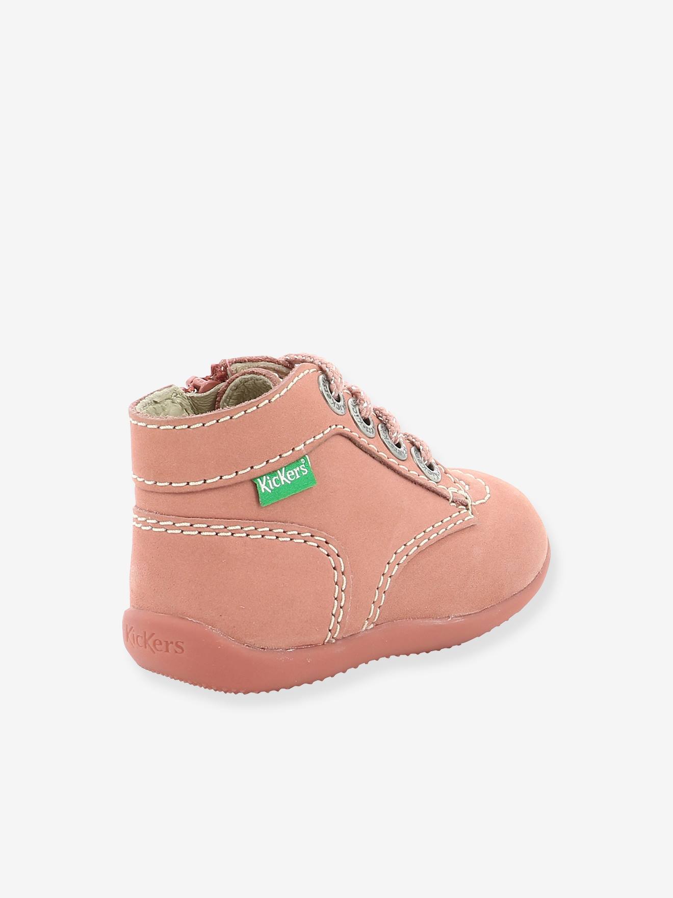 Bottillons cuir bébé fille Bonzip 2 KICKERS® 1ers pas beige imprimé