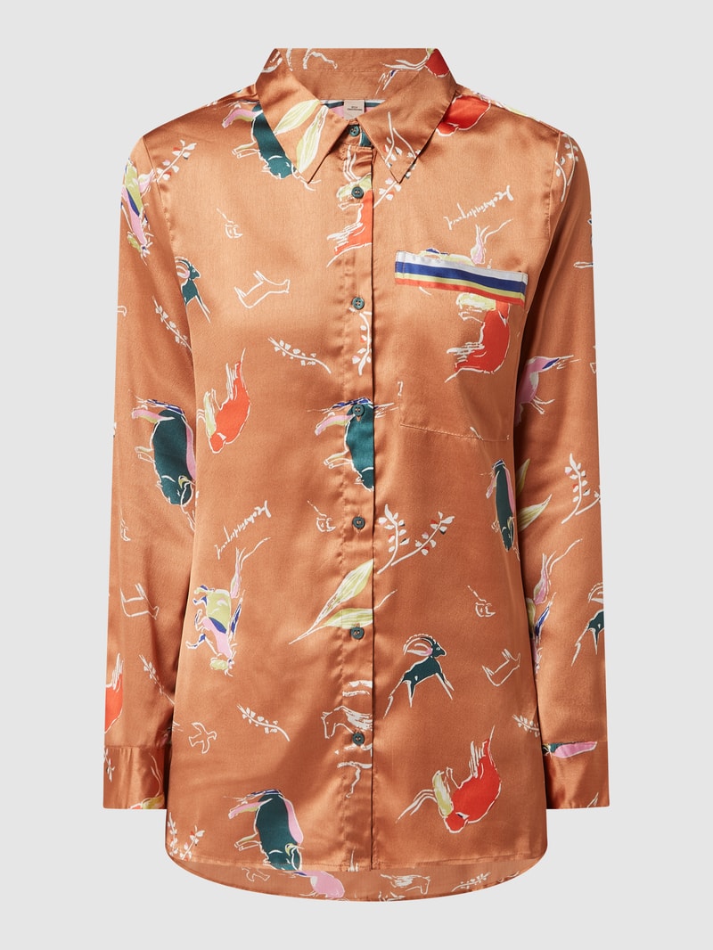 Pyjama-Oberteil mit Allover-Muster Modell 'Amara' in camel