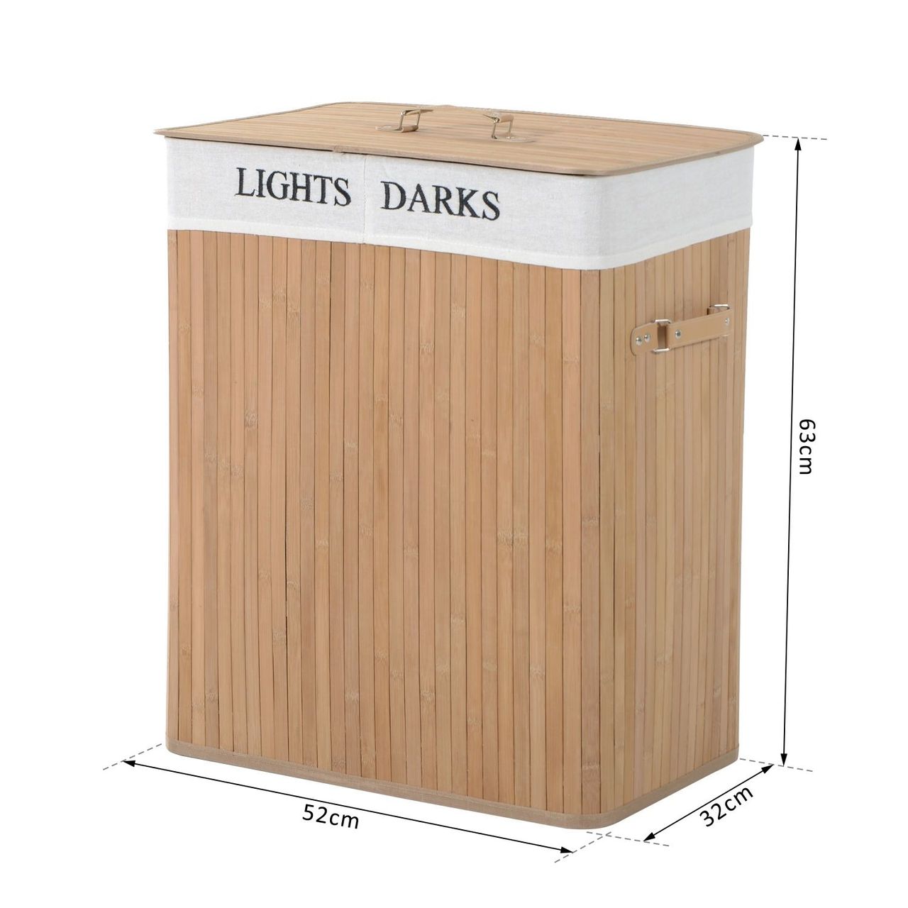 HOMCOM Wäschekorb Wäschebox Wäschesammler mit Deckel Segeltuchsack Segeltuch   Bambus Natur 100L 52 x 32 x 63 cm