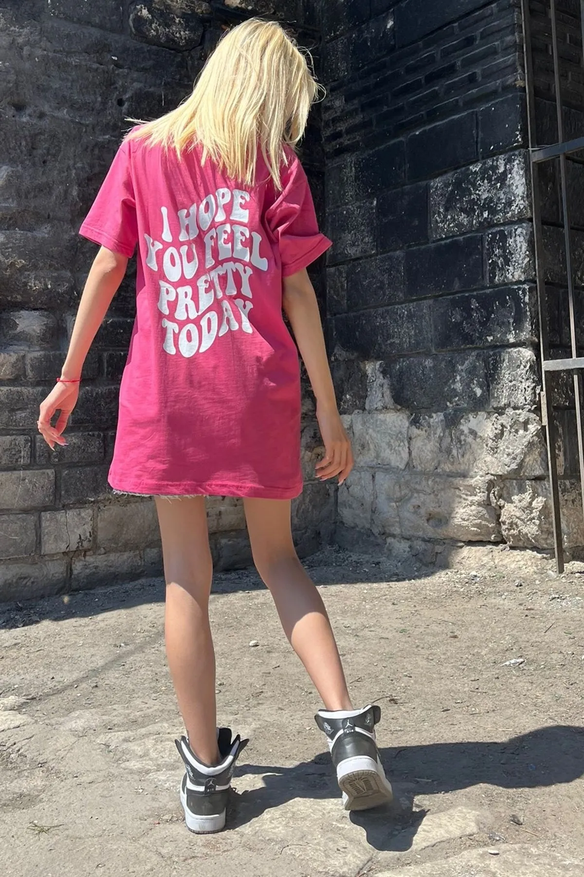 Madmext  Rosa bedrucktes Oversize-Damen-T-Shirt mit Rundhalsausschnitt